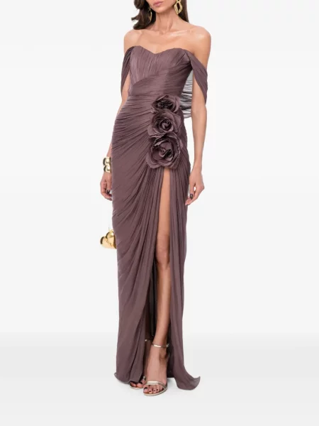 Rochie maxi Ana Radu cu model floral cu volane maro
