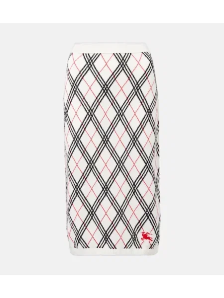 Dzianinowa spódnica midi Burberry z wzorem argyle do kolan biała