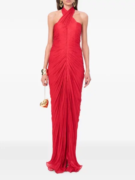 Rochie maxi Ana Radu cu volane cu gât halter roșu