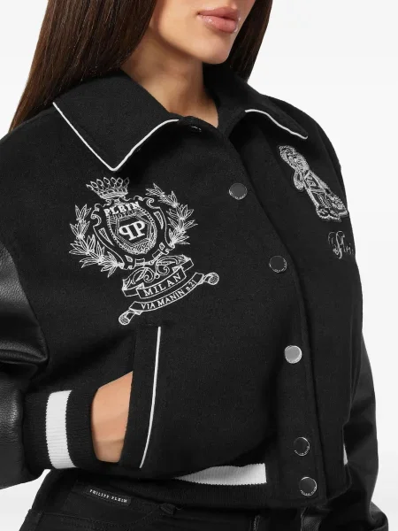 Geanta de piele Philipp Plein cu broderie negru