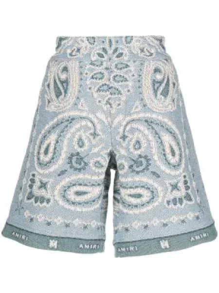 Pantaloni scurți Amiri cu broderie cu model paisley albastru