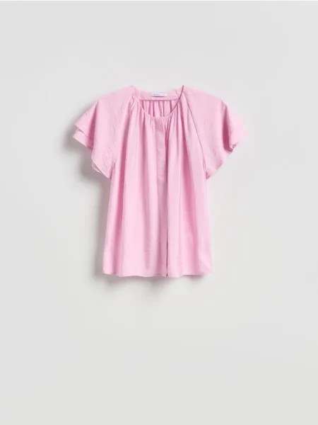 Reserved Блузка з тканини з високим вмістом пастельний рожевий