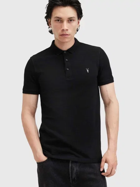 AllSaints polo REFORM gładki czarny