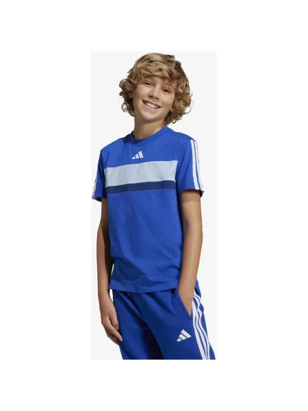 Koszulka adidas Seasonal Essentials Tiberio 3 paski krótki rękaw niebiesko-biała junior biała