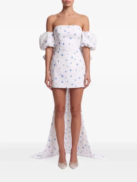 Rochie mini Post Meridiem cu model floral cu imagine alb