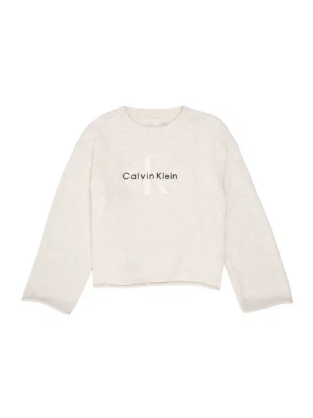 Calvin Klein Jeans Πουλόβερ ανοικτό γκρι / μαύρο λευκό