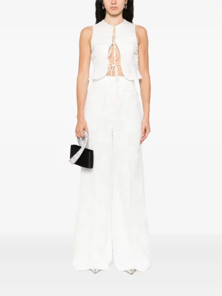 Pantaloni Nissa din jacard alb