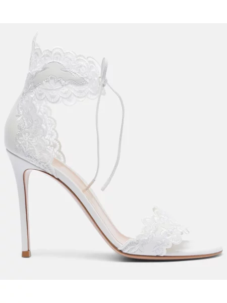 Sandale Gianvito Rossi cu broderie din piele alb
