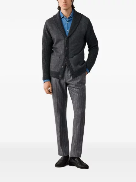 Gulerat cardigan Hackett London cu model herringbone gri