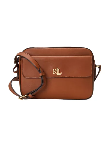 Torebka Lauren Ralph Lauren skórzana z logo brązowa