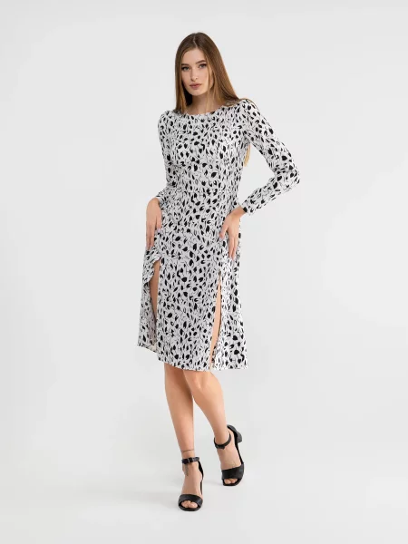 LAWA Сукня міді Білий/чорний Поліестер/еластан біла