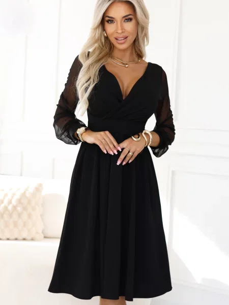 Sukienka midi Numoco elegancka do kolan czarna