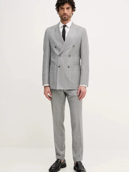 BOSS costum de lana cu imprimeu gri