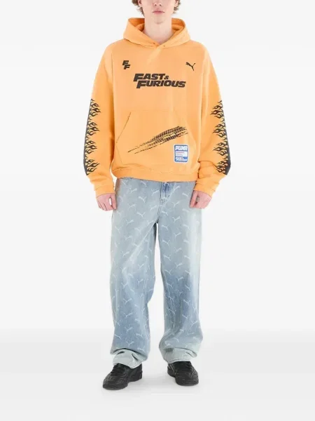 Hanorac cu glugă Puma cu imagine portocaliu