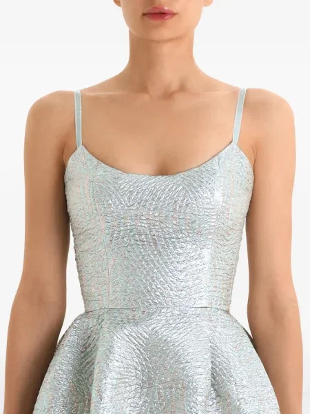 Rochie midi Post Meridiem din jacard până la genunchi de costum argintiu