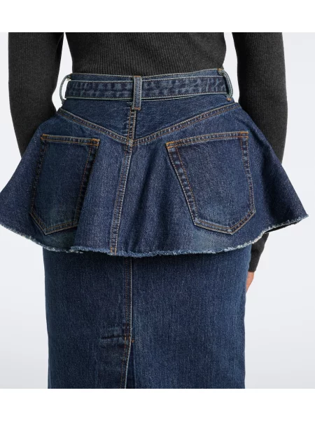 Cu centură fustă din denim Sacai albastru