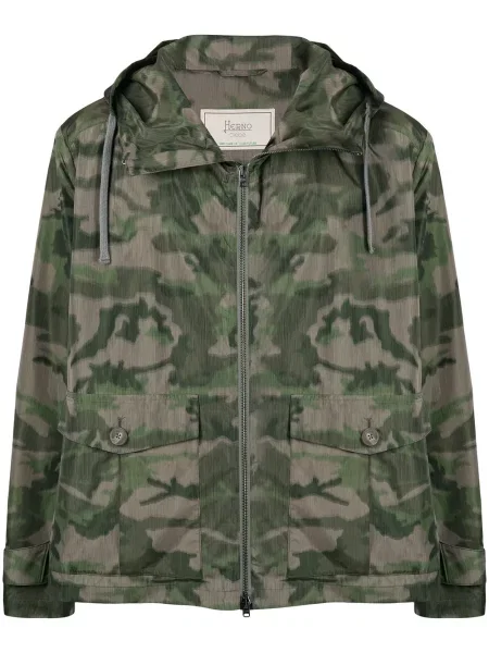 Geacă Herno cu glugă cu imagine cu model camuflaj verde