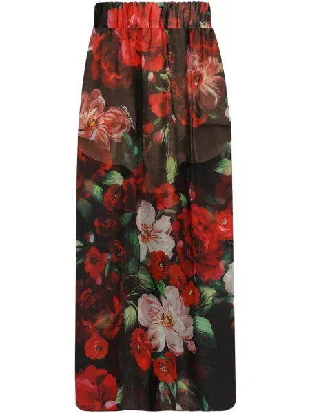 Fustă midi Dolce & Gabbana cu model floral cu imagine până la genunchi negru