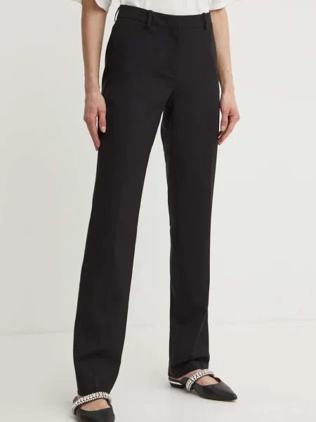 BOSS pantaloni de lana drept high waist negru