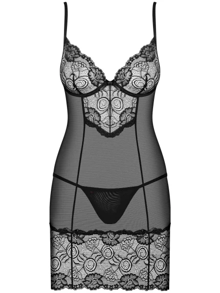 Комплект: пеньюар и трусики Комплект_Obsessive_Alluria_chemise чорний