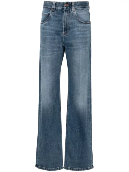 Proste jeansy Brunello Cucinelli z wysoką talią niebieskie