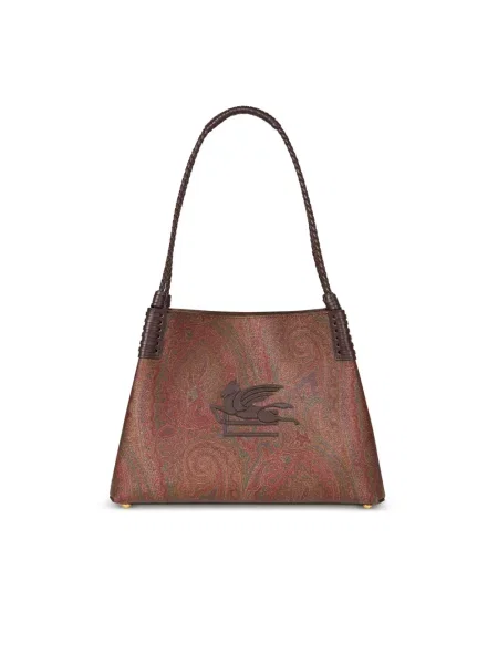 Shopperka Etro zamszowa z nadrukiem z wzorem paisley brązowa