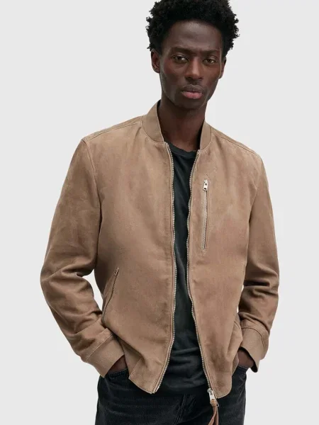 AllSaints geaca din piele intoarsa KEMBLE barbati de tranzitie maro