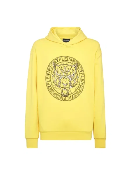 Bluza z kapturem Plein Sport z kapturem w tygrysie prążki żółta