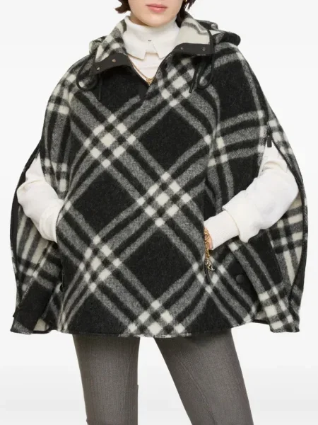 Vilnonis pledas pončas Burberry su gobtuvu juoda
