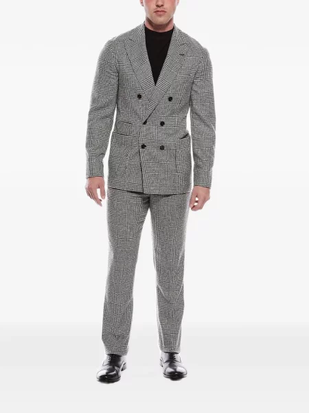Costum Brunello Cucinelli în carouri cu două rânduri de nasturi gri
