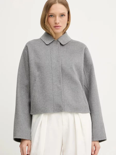 BOSS palton de lână de tranzitie gri