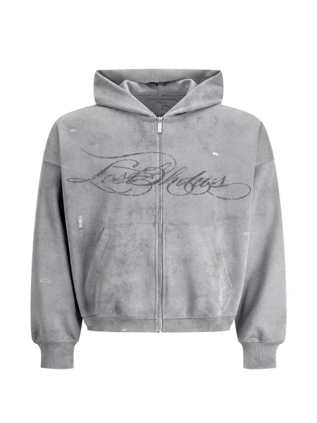 Суичър с качулка Lostshdws с протрити краища сиво