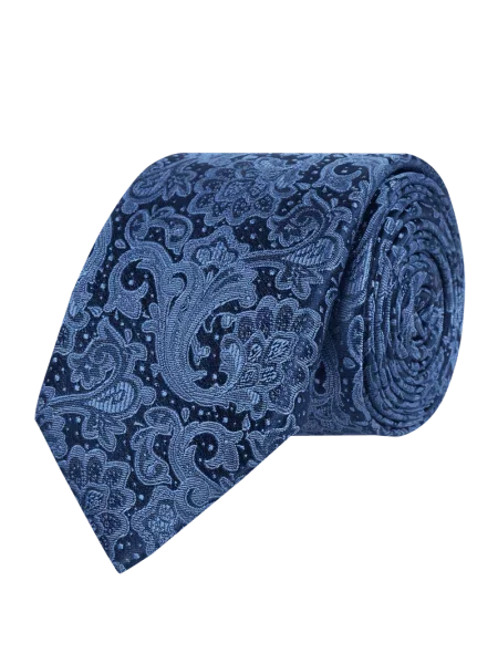 Krawat jedwabny ze wzorem paisley Monti niebieski