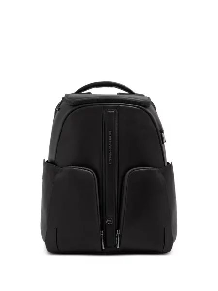 Rucsac Piquadro din piele cu autograf negru