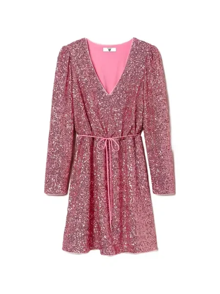 Rochie mini Twinset cu decolteu în V de costum roz