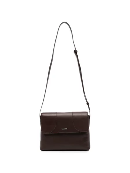 Geantă crossbody Emporio Armani din piele cu autograf maro