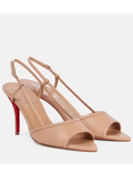 Pantofi cu toc Christian Louboutin din piele de lac slingback bej