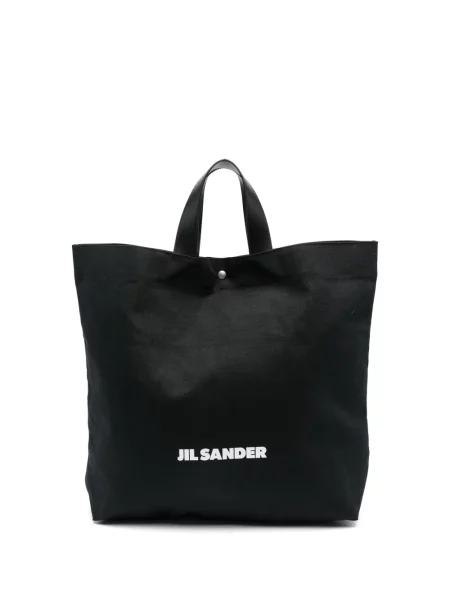 Geantă Jil Sander cu imagine din canvas negru