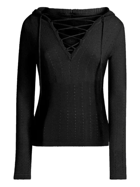 Pulover Etro cu șireturi cu glugă din dantelă negru