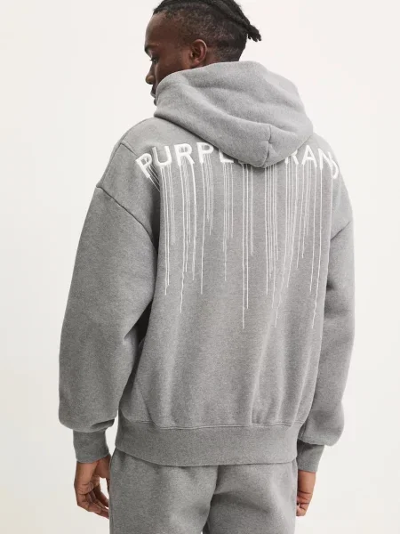 Флисовый свитер Purple Brand с капюшоном с принтом серый