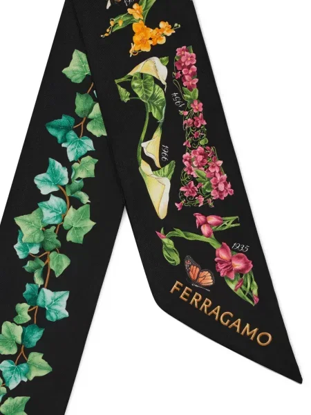 Шал Ferragamo на цветя с принт черно