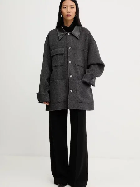 Nanushka kurtka z domieszką jedwabiu przejściowa CAMILO szary