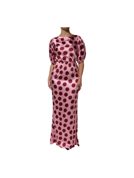 Jedwabna sukienka maxi Dolce And Gabbana w grochy czerwona