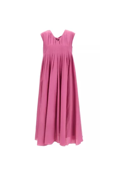 Sukienka midi Max Mara bez rękawów z dekoltem w serek do kolan różowa