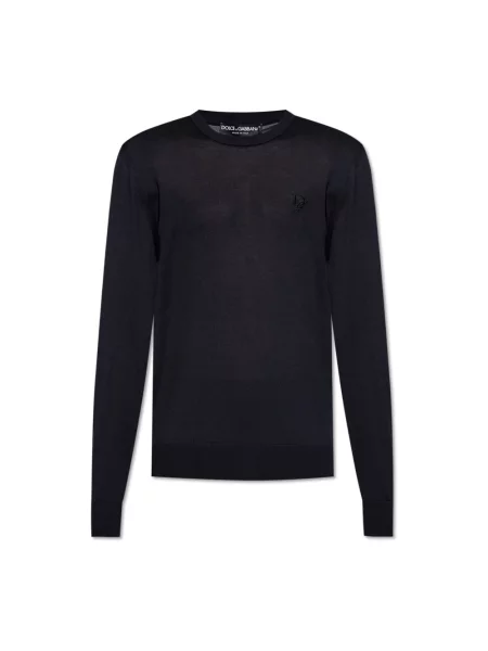 Jedwabny sweter Dolce And Gabbana z logo niebieski