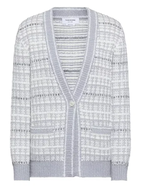 Cardigan Thom Browne cu decolteu în V din tweed alb