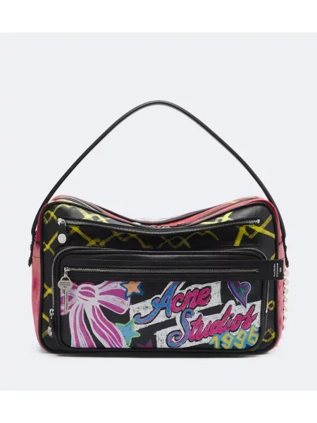 Geantă Acne Studios din piele cu imagine negru