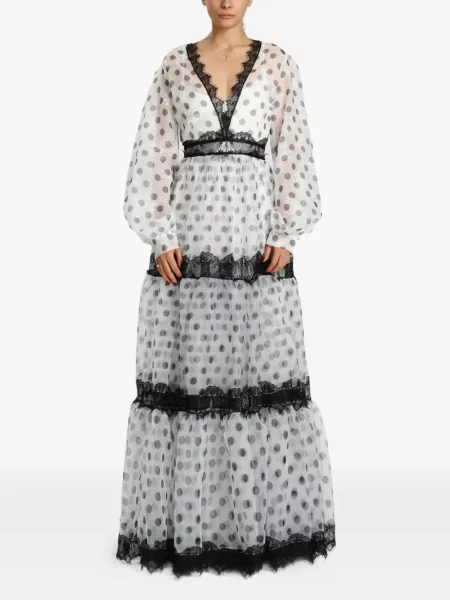 Rochie maxi Miau By Clara Rotescu cu buline din dantelă alb