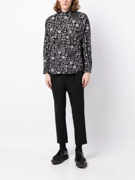 Košile Black Comme Des Garçons s potiskem se srdcovým vzorem černá