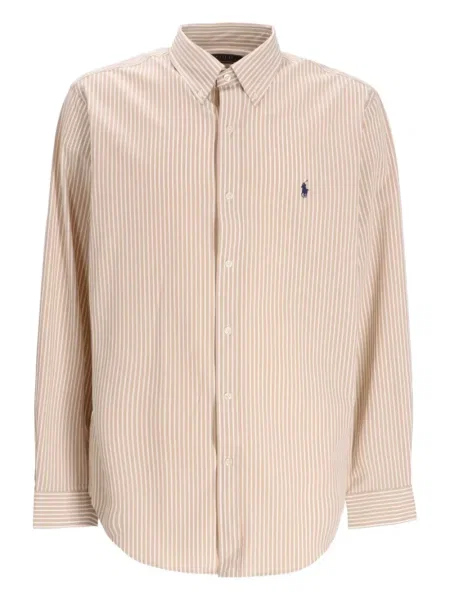 Ленена риза Polo Ralph Lauren бродирана на райета бяло